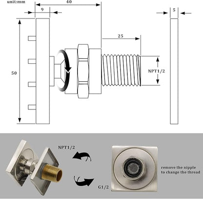 HOMEDEC Brushed Nickel Square Brass Shower Body Sprayer Wall Jet, Valve Needed (6pcs, 2x2inch)