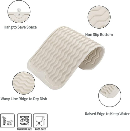 MicoYang Silicone Dish Drying Mat for Multiple Usage,Easy clean,Eco-friendly,Heat-resistant Silicone Mat for Kitchen Counter or Sink,Refrigerator or Drawer Liner Tapioca S 12 inches x 6 inches