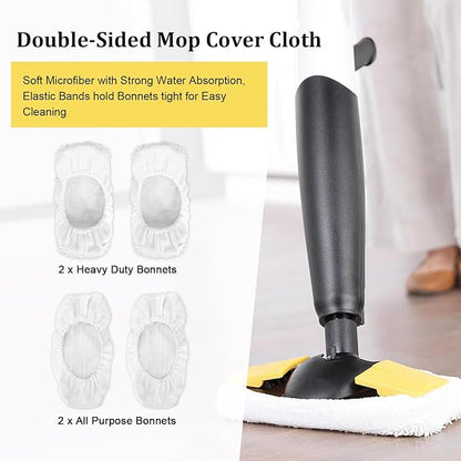 Steam Mop Pads Replacement Compatible with Oreck Steam Mop STEAM100 / STEAM100LRH, Washable Reusable Steam Mop Covers Bonnets for Hardwood Floor Cleaning (4 Pack)