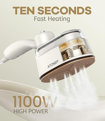 ATONEP 2-in-1 Travel Steamer for Clothes, Portable Clothes Steamer, Handheld Garment Steam Iron, 10S Fast Heat Up 1100W for Wrinkle Remover Dress Shirts Home Trip Rotatable 110-120V