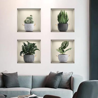 3D Wall Stickers DIY Flower Wall Decal Removable Waterproof Wall Art Decor for Bedroom Living Room Offices Home Decoration (Green Pot Plants)