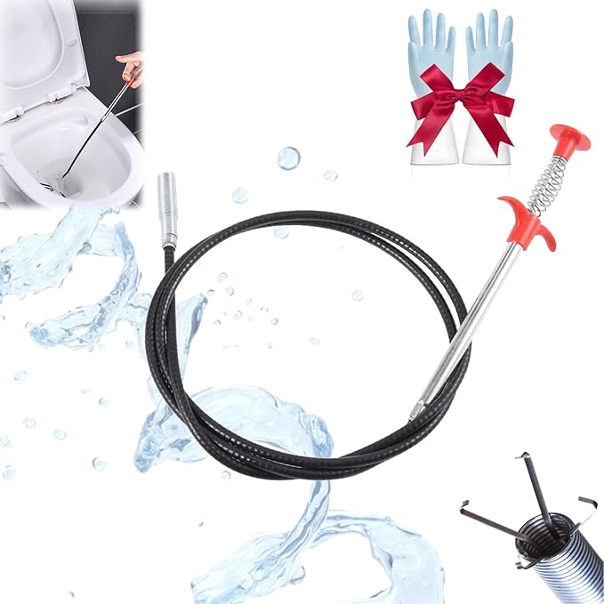 Sewer Cleaning Hook & No Need for Chemicals,Portrayi Sewer Cleaning Hook,Sewer Cleaning Hook Drain Clog Remover,Toilet Snake Clog Remover,Flexible Grabber Claw Long Drain Snake (118.1in)