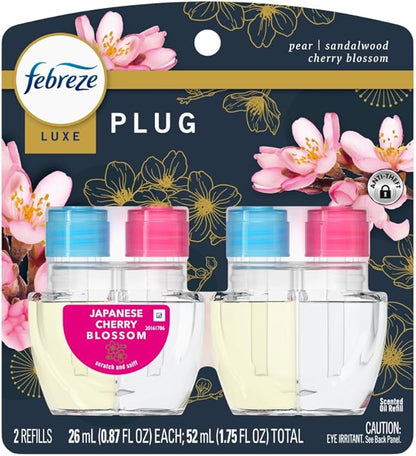 Febreze Plug In Air Freshener, Odor-Fighting Scented Oil Refill, Japanese Cherry Blossom, 2 Refill