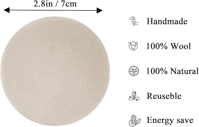 Wool Dryer Balls Organic XL 6 Balls per Pack by Loaddvni, Save Time,Money,Energy.