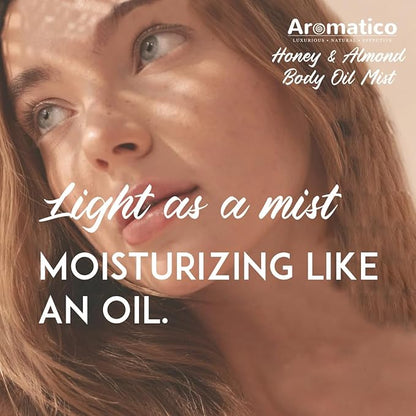 Aromatico Honey & Almond Body Oil Mist for Women – 7 fl oz | Lightweight, Non-Sticky, Spray-on formula for Daily use After Shower | Moisturized, Soft, Glowing Skin | Cozy Honey & Almond Scent