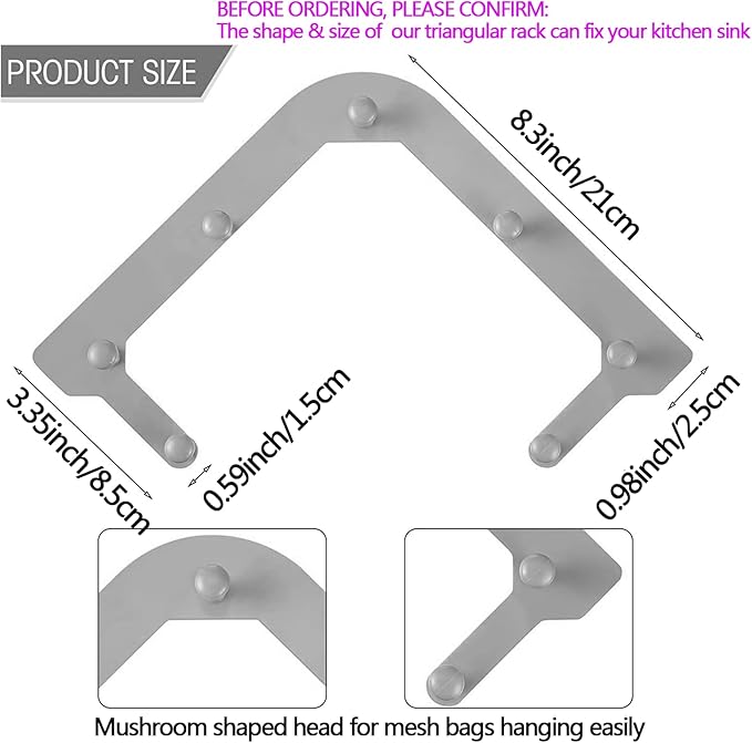 Kitchen Sink Triangle Tri-Holder Filter, Kitchen Sink Strainer, Sink Drain Strainer, with a Triangular Gray Rack and 100PCS Large Size Filtering Mesh Bags for Kitchen Leftover
