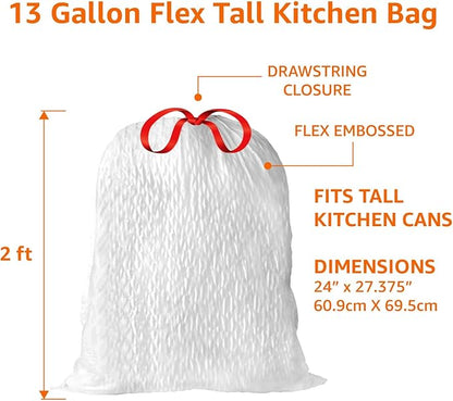 Amazon Basics Ultra-Force Tall Kitchen Drawstring Trash Bags, Classic Clean Scented, 13 Gallon, 80 Count with Odor Control
