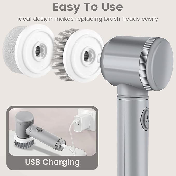 Electric Spin Scrubber, Cordless Bathroom Cleaning Brush IPX6 Waterproof with 6 Replaceable Heads, Power Scrubber for Bathtub, Tiles, Car Wash, Kitchen & Multi-Surface Home Cleaning