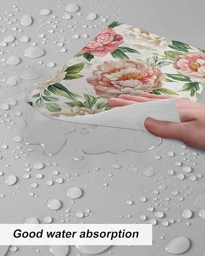 6 Pack Vintage Flower Kitchen Dish Cloths, Watercolor Pink White Flowers Leaves Dishcloths for Kitchen, Reusable Paper Towels, Super Absorbent Quick Drying Washcloths Cleaning Wipes, 8x7 inch