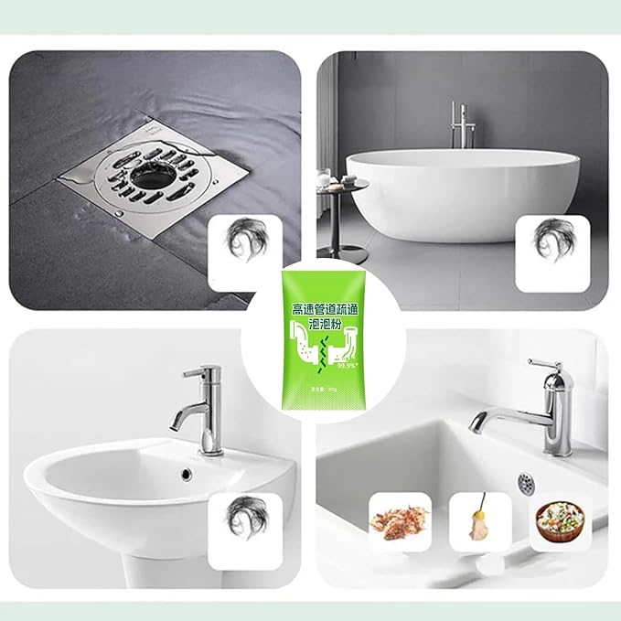 Powerful Pipe Dredging Agent, Powerful Pipeline Dredging Powder, Sink And Drain Cleaner Powder, Drain Clog Remover Agent, Multi-Functional Pipe Unclogging For Kitchen Toilet Bathroom (3PC)
