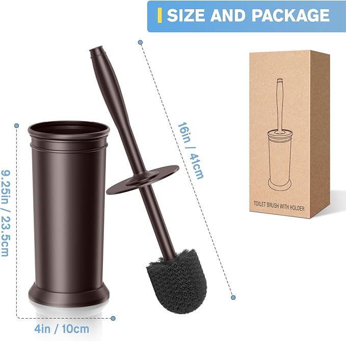 UPTRONIC Toilet Brush, Aluminum Alloy Toilet Brush and Holder Set with Long Handle Durable Bristles Toilet Bowl Brush and Covered Holder for Toilet Scrubber for Bathroom Cleaning (1, Brown)