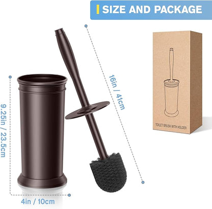 UPTRONIC Toilet Brush, Aluminum Alloy Toilet Brush and Holder Set with Long Handle Durable Bristles Toilet Bowl Brush and Covered Holder for Toilet Scrubber for Bathroom Cleaning (1, Brown)