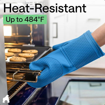 GORILLA GRIP BPA-Free Soft Silicone Oven Mitts, Heat Resistant and Waterproof Cooking Gloves, Thick Cotton Lining, Flexible Gripping for Baking Grilling, Kitchen Potholders Set of 2, 12.5x8.3, Aqua