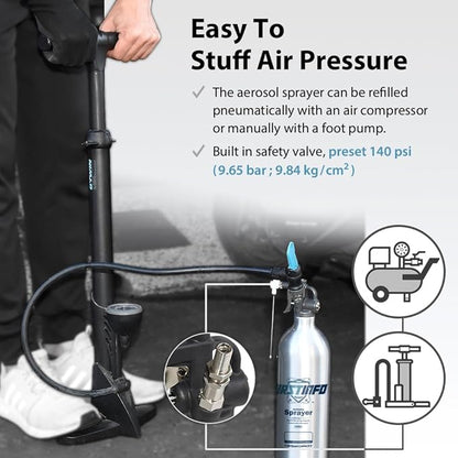 FIRSTINFO A1638L (3rd Gen) Patented Max. Pressure 140psi / 1000ml Thickened Aluminum Canister Refillable Aerosol Spray Can | Pneumatic Compressed Air Sprayer | Wide Mist Spray