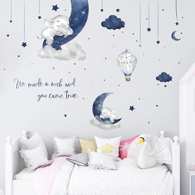 Wall Stickers Decals Kids Peel and Stick Removable for Nursery Kids Bedroom Living Room décor Boys Playroom (Blue Dream)