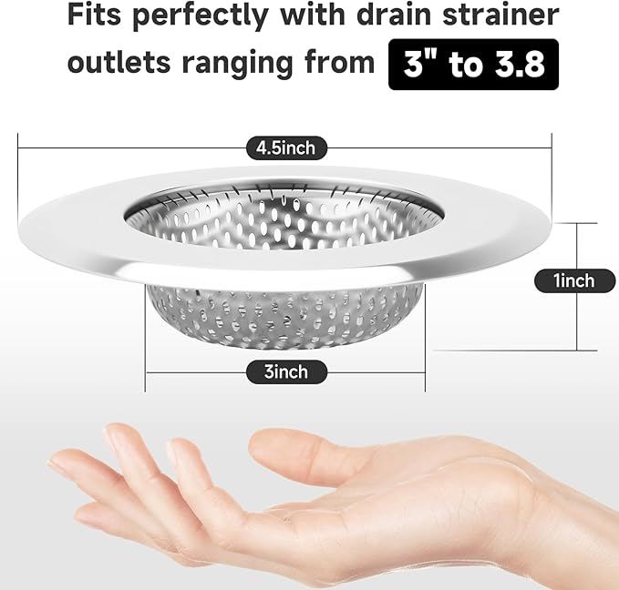 Kitchen Sink Drain Strainer, Premium Stainless Steel Rust-Proof Wide Rim Kitchen Drain Strainer Stopper Filter Basket for Kitchen Sinks (2 Pack)