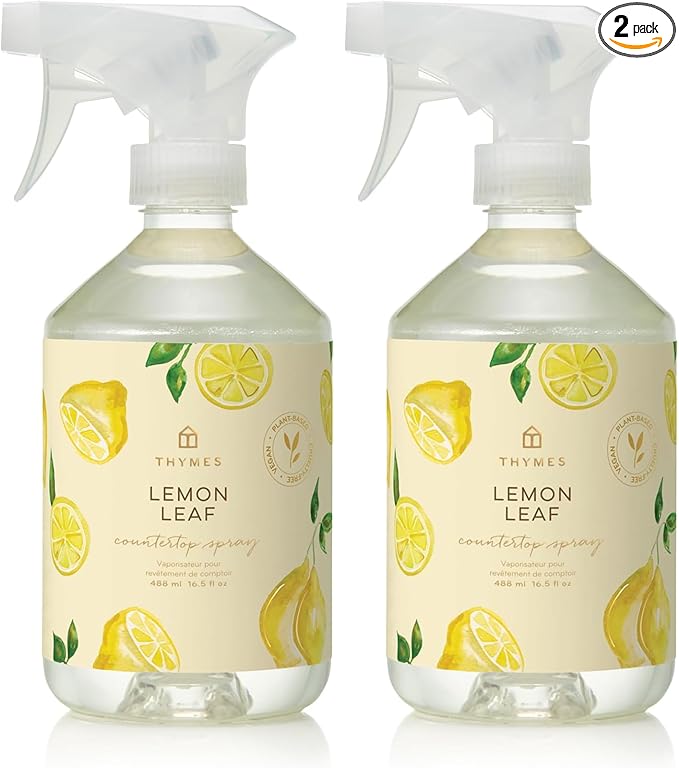 Thymes Countertop Spray - Counter Cleaner Spray - Household Cleaning Supplies (Lemon Leaf, 16.5 fl oz) (Pack of 2)