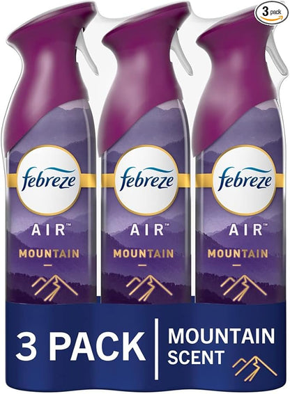 Febreze Air Mist Air Freshener Spray, Odor-Fighting Room Spray, Air Fresheners for Home and Bathroom and Kitchen, Aerosol Can, Mountain Scent, Purple, 8.8oz (Pack of 3)