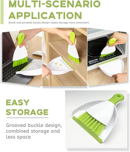 Small Hand Dust Pan and Brush - Small Broom and Dustpan Set, Mini Broom and Dustpan, Compact Dustpans and Brush for Home Cleaning, Sofa, Desk, Guinea Pig Cage, Cat Litter, etc. (Light Green)