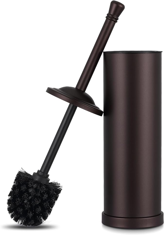 Bronze Toilet Brush and Holder Set,304 Stainless Steel Toilet Bowl Brush and Holder for Bathroom,Heavy Duty Toilet Brush,Durable Scrubbing Bristles,Splash Resistant,Long Handle