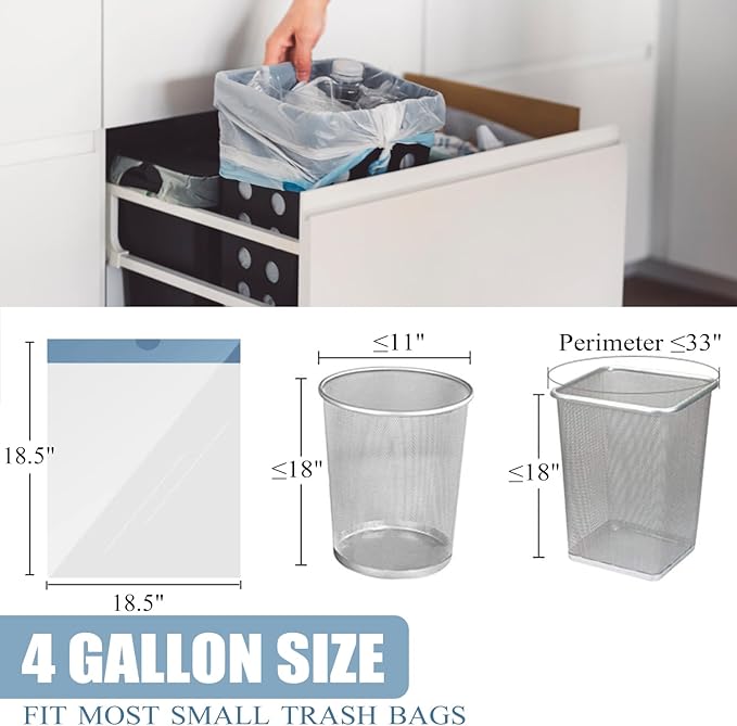 Small Trash Bags 4 Gallon - Drawstring 4 Gallon Trash Bag, Tear-Free 4 Gal Small Garbage Bags, Separated Unscented White Small Trash Bags Bathroom Trash Bags, 57 Count