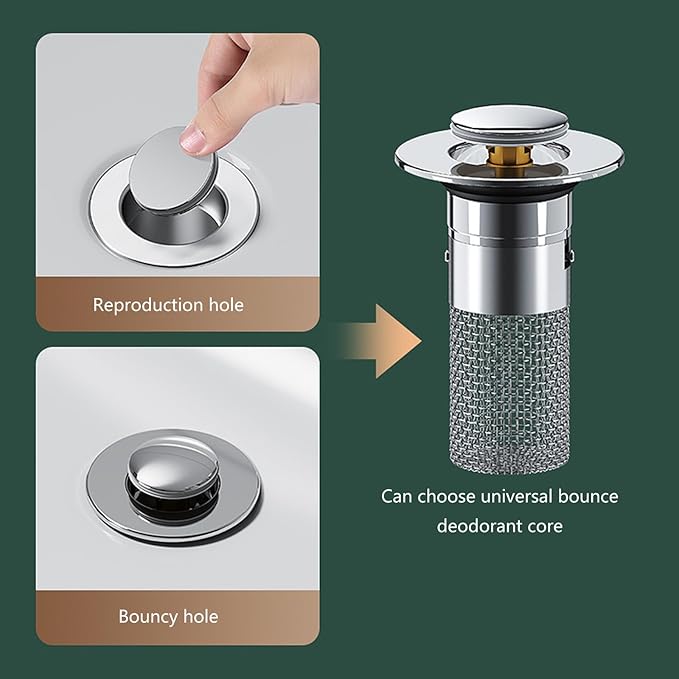 Drain Drain Plug Sink with Hair Strainer Popup Drain Strainer OUniversal Compatibility for Bathroom Sinks Shower Tray Drain Plug