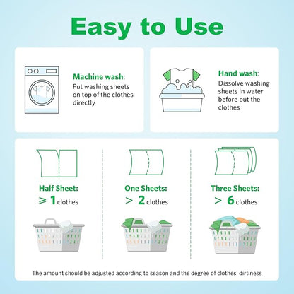 Laundry Detergent Sheets Fresh Scent 120 Loads No Plastic Jug, Travel Laundry Soap Detergent 60 Sheets