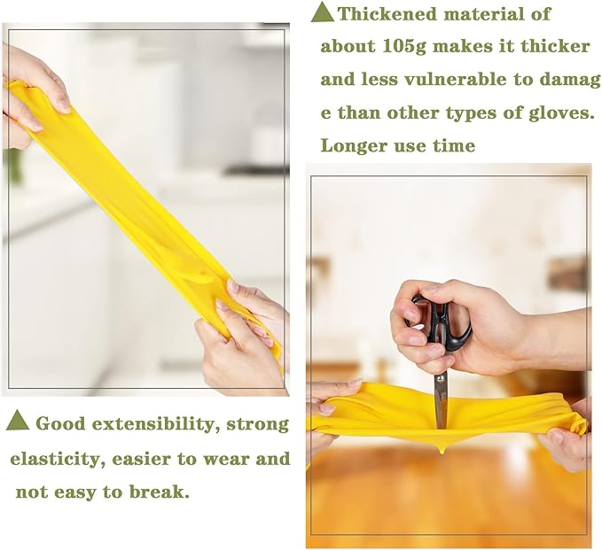 8 Pairs Reusable Household Cleaning Gloves, Rubber Kitchen Dishwashing Gloves,Extra Thickness, Long Sleeves, for Washing Dishes, Pet Care(X-Large, Yellow)