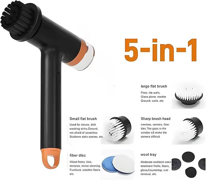 Can add Cleaning Cleaner,Electric Spin Scrubber with Liquid Storage Box, Brush with 5 Replaceable Brush Heads,for Speeds for Bathroom Kitchen Dishes Tub Sink Tile Window Floor Grout, Black