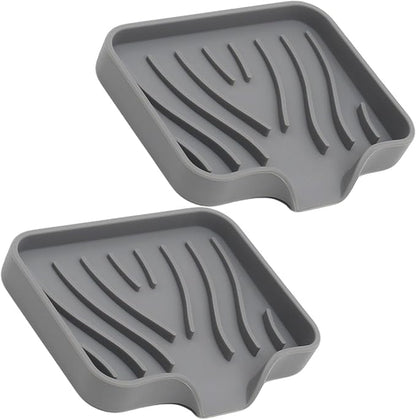 Soap Dish with Drainage, Gray Silicone Soap Holder for Bathroom Sink, 2 Pack