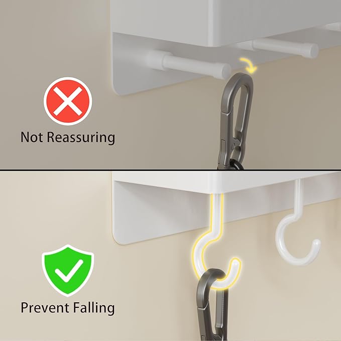 niffgaff White Key Holder Wall Mount, Stainless Steel Self Adhesive Hooks Rack with Shelf, No Drill Key Hanger for Door and Wall