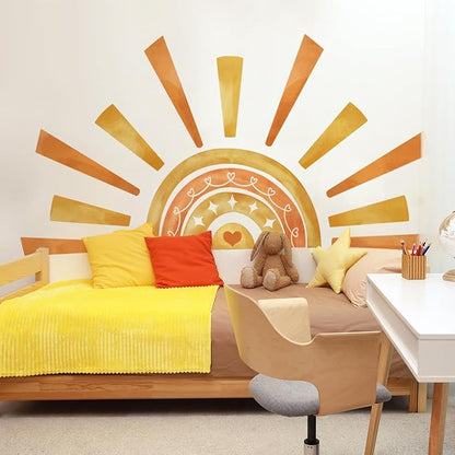 Wall Stickers Decals Kids Peel and Stick Removable for Nursery Kids Bedroom Living Room décor Boys Playroom (Sun Rainbow)