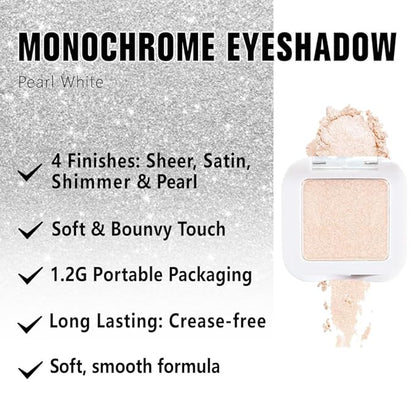 evpct Glitter Shimmer Sparkle Eyeshadow Palette Makeup for Green Blue Eyes, Pearl White silver Glitter Shimmer Metallic Holographic Multichrome Cream Single Monochrome Iridescent Eye Shadow Makeup