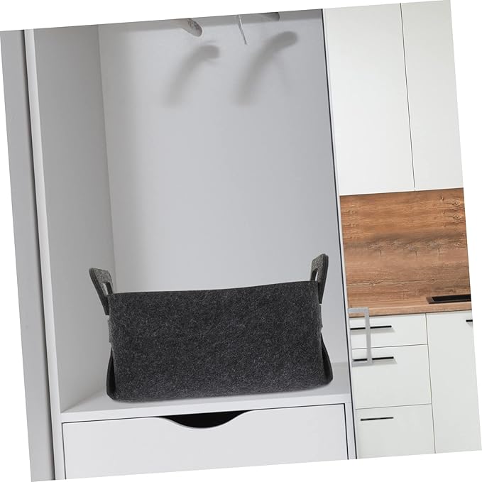 Felt Laundry Basket Handles Deep Grey Collapsible Storage Bin for Dirty Clothes Portable Organizer for Bedroom Bathroom and College