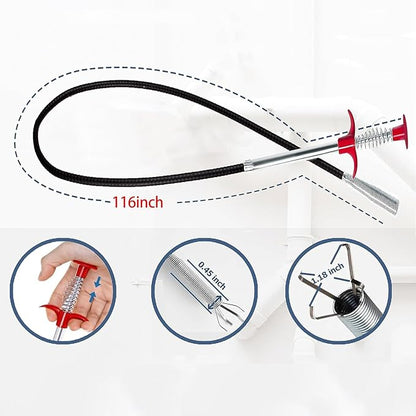 Drain Snake 116 Inch Flexible Claw Grabber Tool with 4 Claws Bendable Hose - Flexible Grabber Claw Pick Up Reacher Tool for Clogged Drains Opener Cleaning