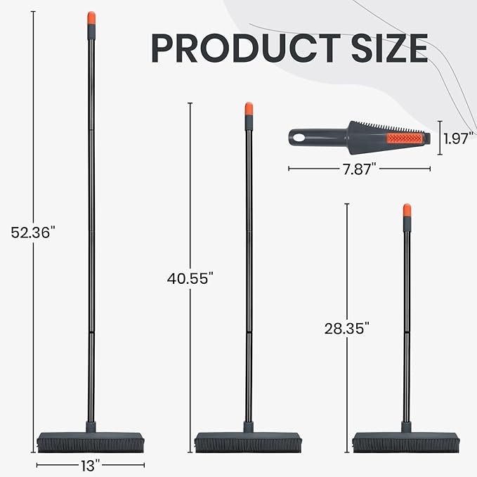 MAVRIZ Pet Hair Removal Broom on Carpet, Rubber Broom for Hardwood Floor - Fur Remover Broom with Squeegee