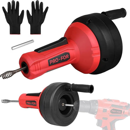 Drain Auger, 16.4FT Plumbing Snake Drain Clog Remover, Manual & Drill Powered Drain Snake for 0.75–2 Inch Pipes, Sink, Shower, Bathtub, Toilet, Kitchen Drain Cleaner Tool with Steel Cable
