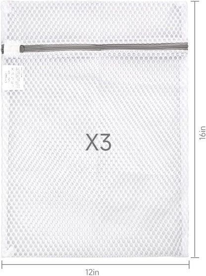 GOGOODA Mesh Laundry Bags for Delicates, 3-Pack Durable Honeycomb Washing Bags – Protective Zipper Bags for Lingerie, Bras, Baby Clothes in Washing Machine and Dryer