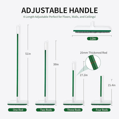 Floor Scrub Brush, 51" Long Handle Scrub Brushes for Cleaning 2 in 1 Heavy Duty Deck Brush Stiff Bristle Tile Floor Scrubber for Shower Bathroom Garage Kitchen Wall Tub and Swimming Pool