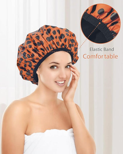 Auban Shower Cap, Shower Cap for Women Terry Cloth Lined EVA Exterior Reusable Double Layer Waterproof, Large Bath Hair Cap for All Hair Lengths, Hotel Travel Essentials Accessories Deep Conditioning