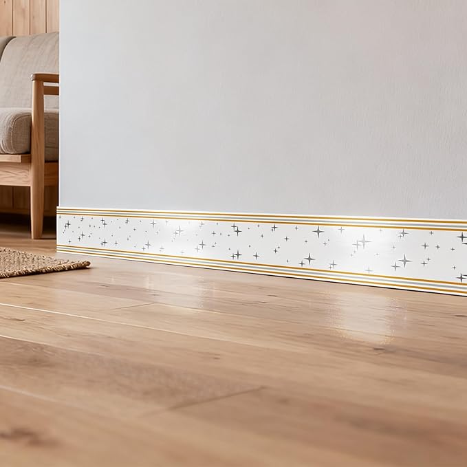 Peel and Stick Baseboard Trim, 3.93" x 196.8" Mirror Border, Self-Adhesive Wallpaper Borders for Bathroom, Kitchen & Living Room, Easy Installation, 1 Roll