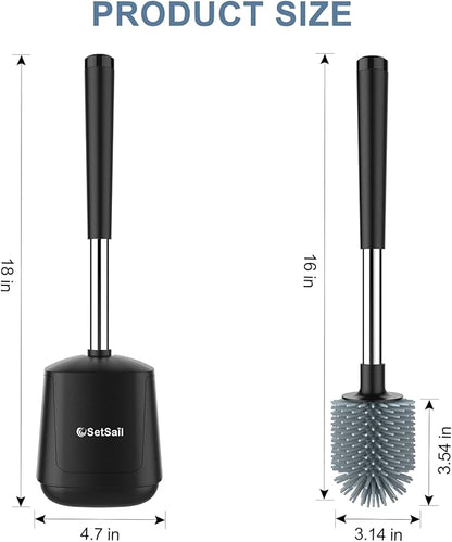 SetSail Silicone Toilet Bowl Brush and Holder Automatic Toilet Brushes for Bathroom with Holder Ventilated Toilet Cleaner Brush for Toilet Scrubber Cleaning - Black (2 Packs)