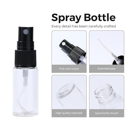 longway 15 PCS Spray Bottles, 0.5oz/15ml Transparent Empty Fine Mist Spray Bottle Dispenser with Cap, Small Refillable Liquid Containers with 1pcs Funnel and 18pcs Labels