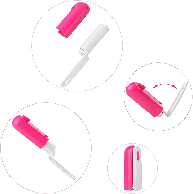Travel Lint Roller with Cover Mini Refillable Lint Remover for Clothes Tiny Cute Lint Roller for Purse Pocket Travel Essentials for Women (Rose)