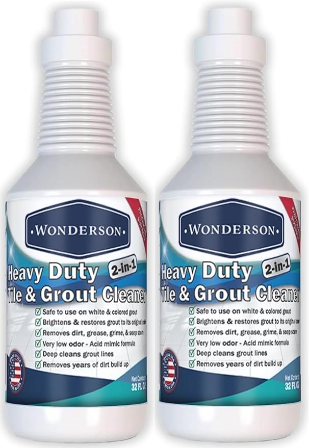 Wonderson Professional Strength 2-in-1 Heavy Duty Tile & Grout Cleaner with Acid Mimic Formula for White & Colored Grout with Ceramic or Porcelain Tiles - 32oz - 2 Pack
