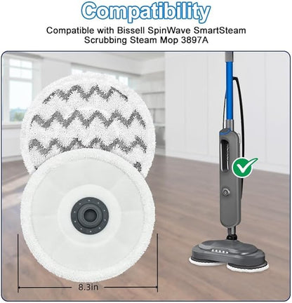 3897A / 3712 Rotating Steam Mop Pads Replacement for Bissell SpinWave Smart Steam Scrubbing Steam Mop Cleaner 【Models 3897A/3712 ONLY】, Washable Reuseable Refill Pads（6Pack） (6Gray)