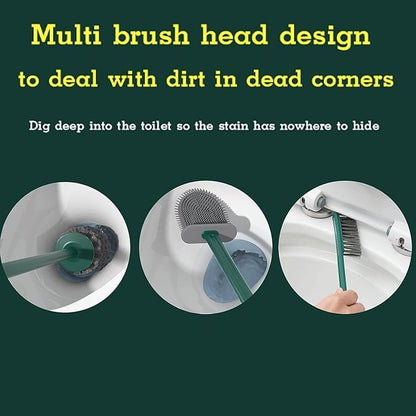 Toilet Brush and Plunger Set, 3-in-1 Design, Silicone Bristles, Light Green, Plastic Handle, Wall Bracket, Toilet Brush, Holder, Set