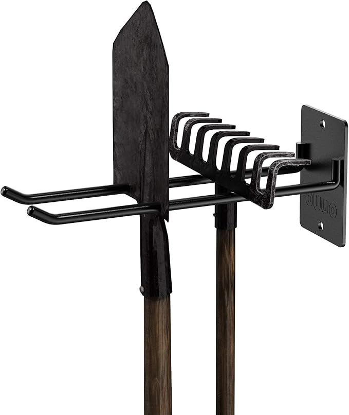4 Pack Garage Storage Organizer for Tool Organization Heavy-Duty Solid Steel Wall Hanger for Garden Tools - Shovel Holder, Rake Broom Yard Wall Mount Hooks - Overhead Garage Storage Rack