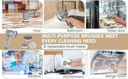 Electric Spin Scrubber, Cordless Bathroom Cleaning Brush IPX6 Waterproof with 6 Replaceable Heads, Power Scrubber for Bathtub, Tiles, Car Wash, Kitchen & Multi-Surface Home Cleaning