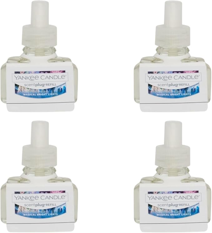 Yankee Candle ScentPlug Refill for Plug in Air Fresheners, Scented Oil Refills, Long Lasting Home Fragrance, Magical Bright Lights (Pack of 4)